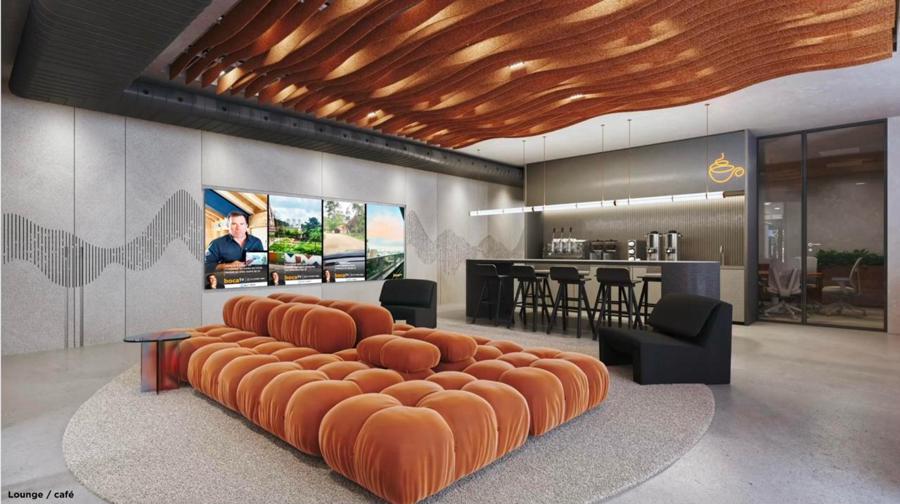 Referência de lounge elegante e acolhedor para os bastidores